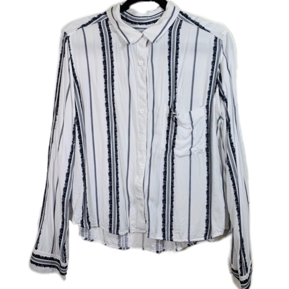 Rails Black and White Striped Button Up Blouse